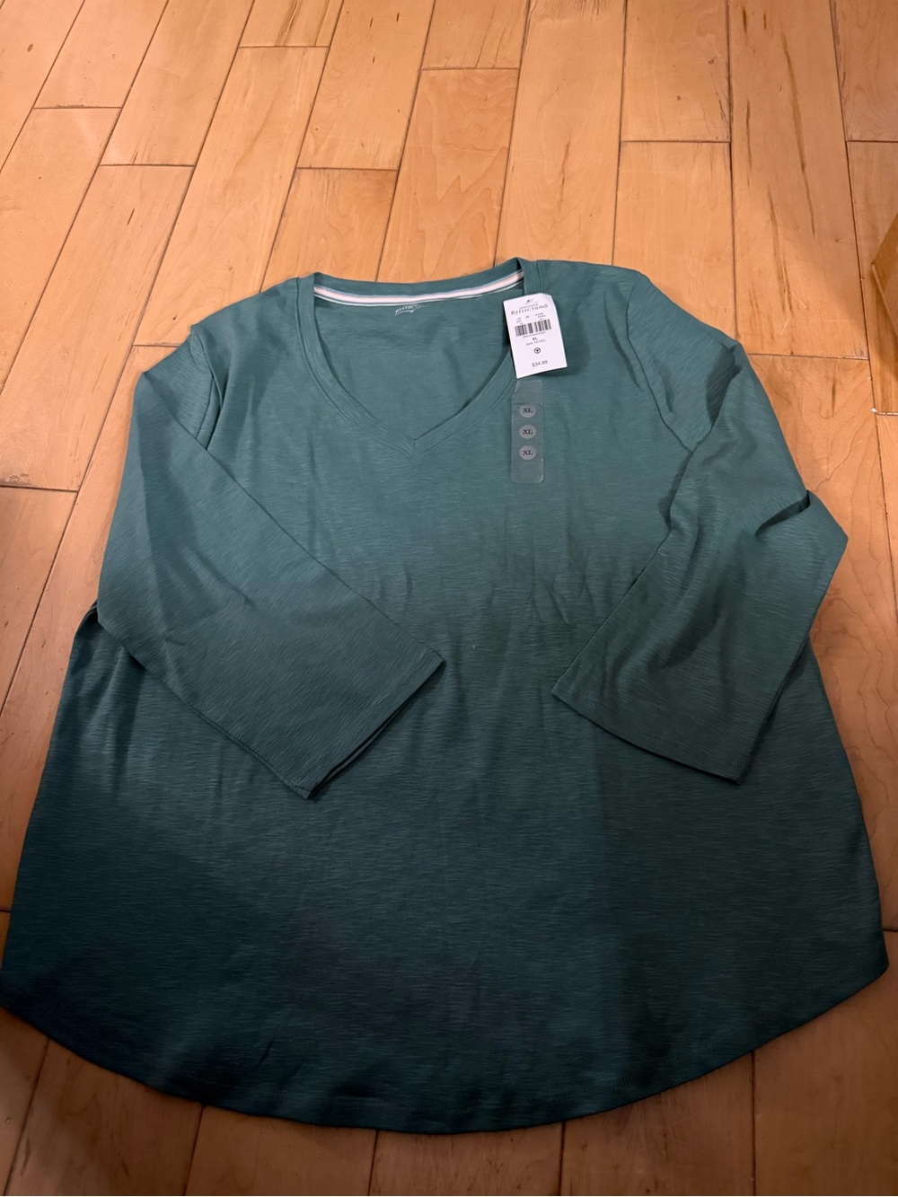 Northern Reflections Teal Green V-Neck 3/4 Sleeve Top